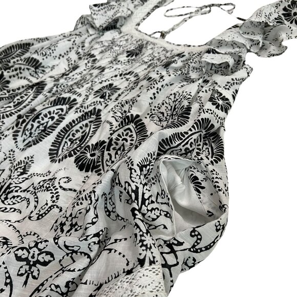 Maeve Flutter Sleeve Babydoll Cottagecore Mini Dress White Black M Boho Coastal - Picture 5 of 11